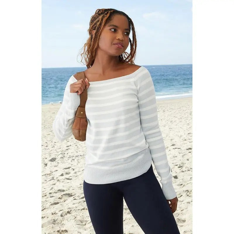 John Galt Women's Light Blue Bonnie Off-The-Shoulder Sweater T-Shirts, Hoodie, Sweatshirt | WearSparks.com