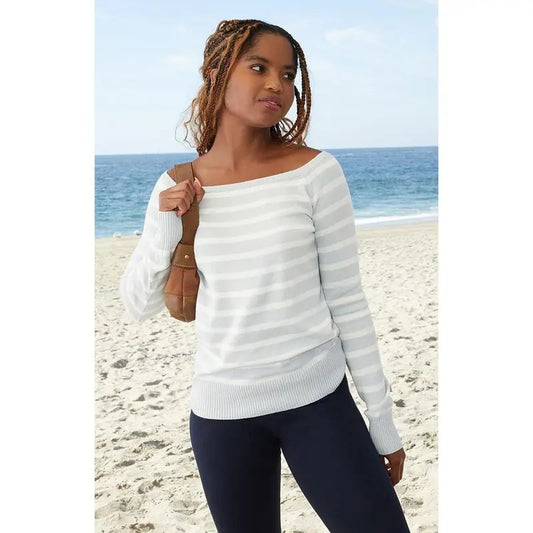 John Galt Women's Light Blue Bonnie Off-The-Shoulder Sweater T-Shirts, Hoodie, Sweatshirt | WearSparks.com