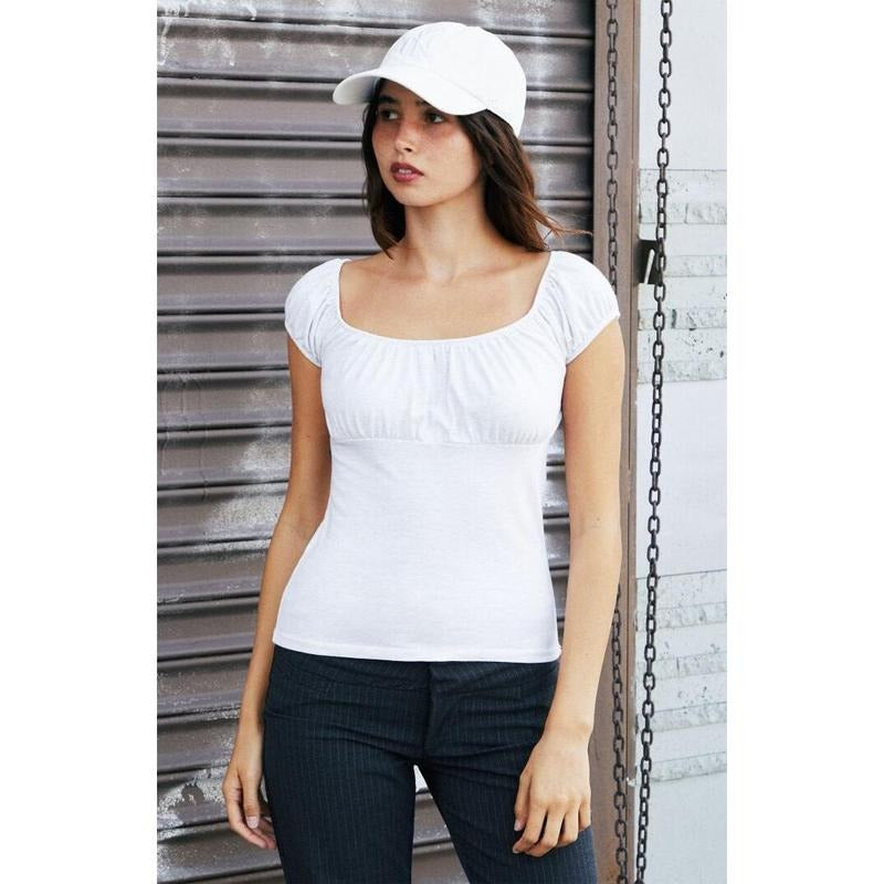 John Galt Women's Light Gray Casey Ruched Top T-Shirts, Hoodie, Sweatshirt | WearSparks.com