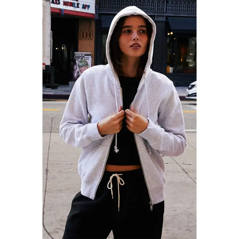 John Galt Women's Light Gray Full Zip Hoodie T-Shirts, Sweatshirt | WearSparks.com