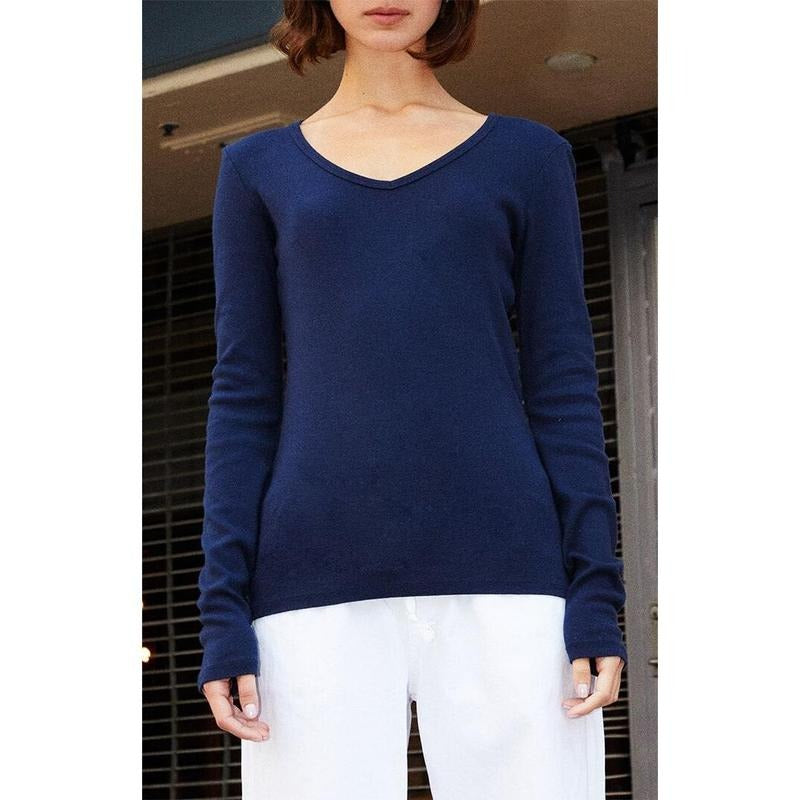 John Galt Women's Navy Josephine Long Sleeve Top T-Shirts, Hoodie, Sweatshirt | WearSparks.com