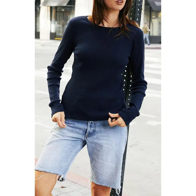 John Galt Women's Navy Leah Long Sleeve Topstyle{n002}2 T-Shirts, Hoodie, Sweatshirt | WearSparks.com
