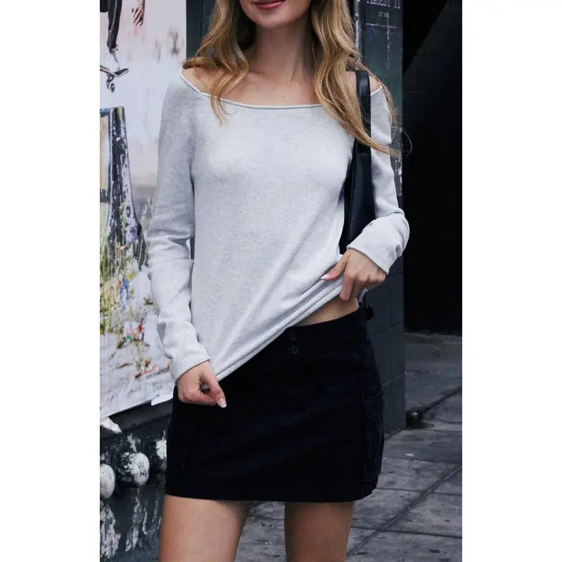 John Galt Women's Silver Off-The-Shoulder Long Sleeve Top T-Shirts, Hoodie, Sweatshirt | WearSparks.com
