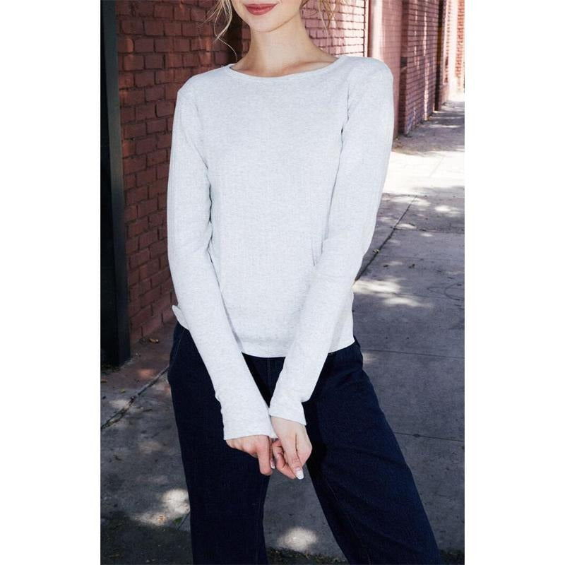John Galt Women's Silver Pointelle Leah Long Sleeve Top T-Shirts, Hoodie, Sweatshirt | WearSparks.com