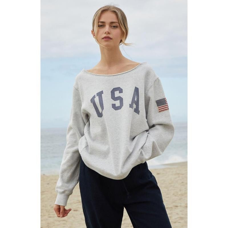 John Galt Women's Stelle USA Off-The-Shoulder Sweatshirt - Multicolor T-Shirts, Hoodie | WearSparks.com