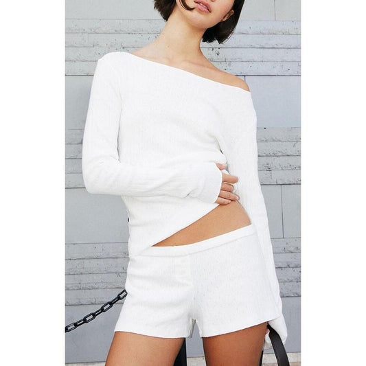 John Galt Women's White Pointelle Keira Pajama Shorts T-Shirts, Hoodie, Sweatshirt | WearSparks.com
