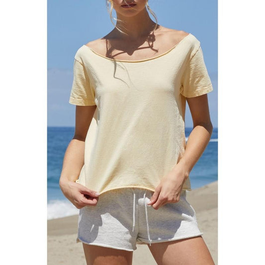 John Galt Women's Yellow Robyn Off-The-Shoulder Short Sleeve Top T-Shirts, Hoodie, Sweatshirt | WearSparks.com