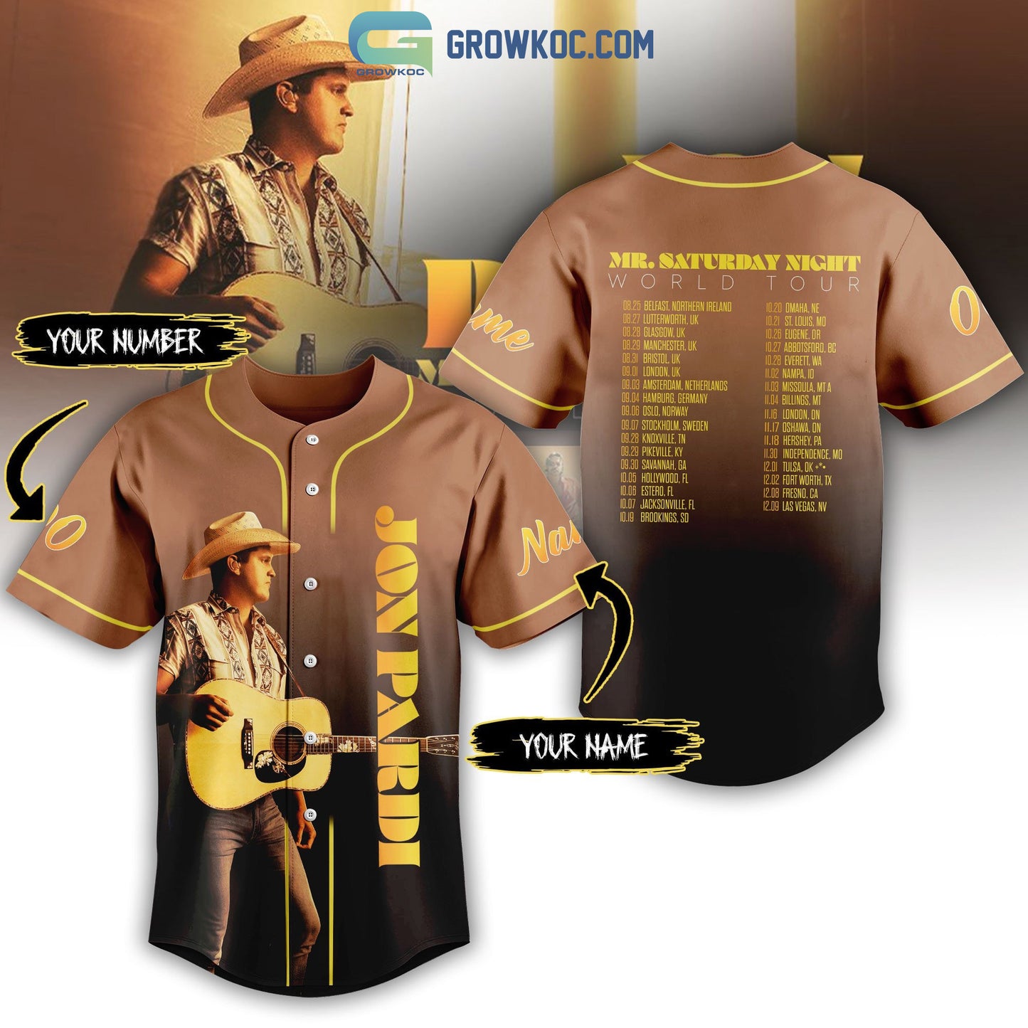 Jon Pardi MR.Saturday Night World Tour 2023 Personalized Baseball Jersey