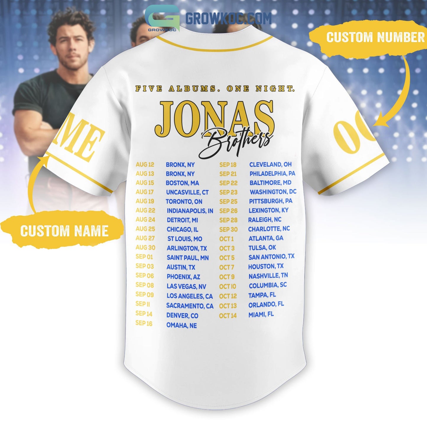 Jonas Brothers Five Album One Night Personalized Baseball Jersey
