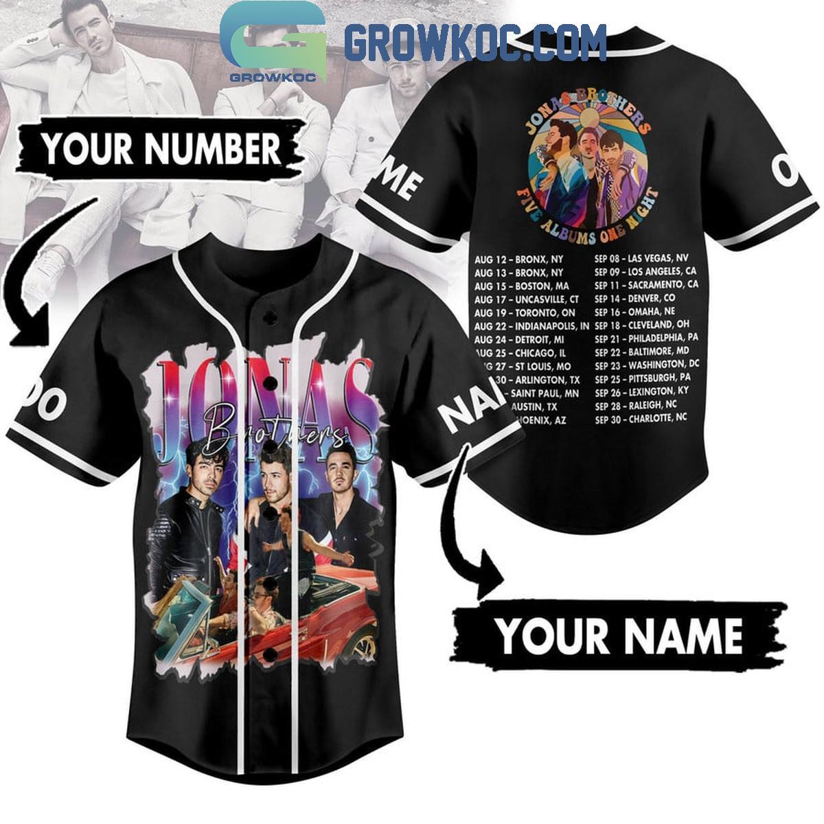 Jonas Brothers Five Albums One Night Personalized Baseball Jersey Black