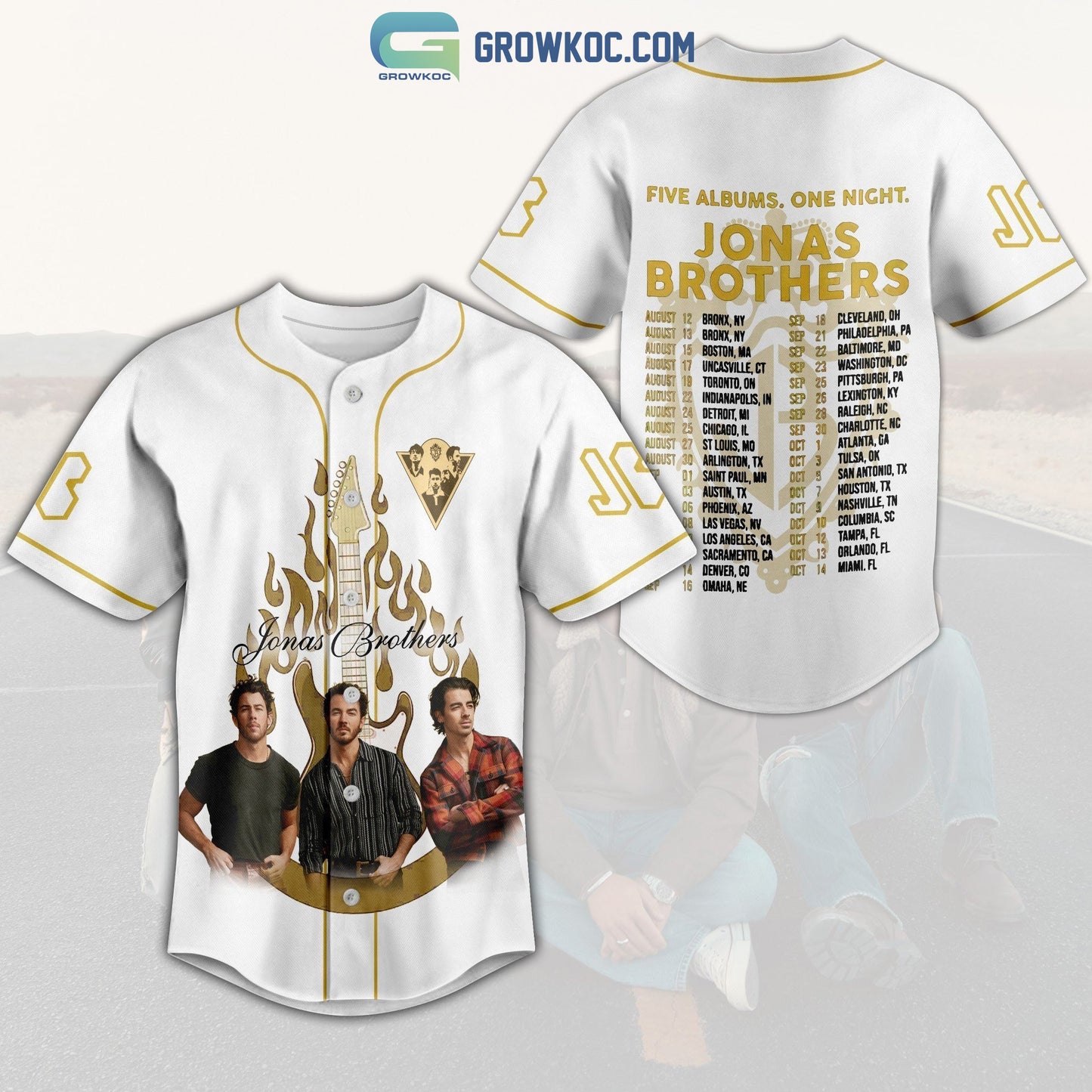 Jonas Brothers Five Albums One Night White Design Baseball Jersey