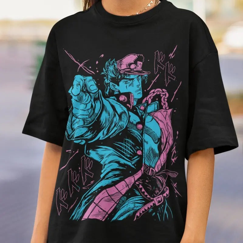 Jotaro Kujo Neon Style - Ora Ora Ora - Jotaro in Neon JoJo's Bizarre Adventure Anime T-Shirt