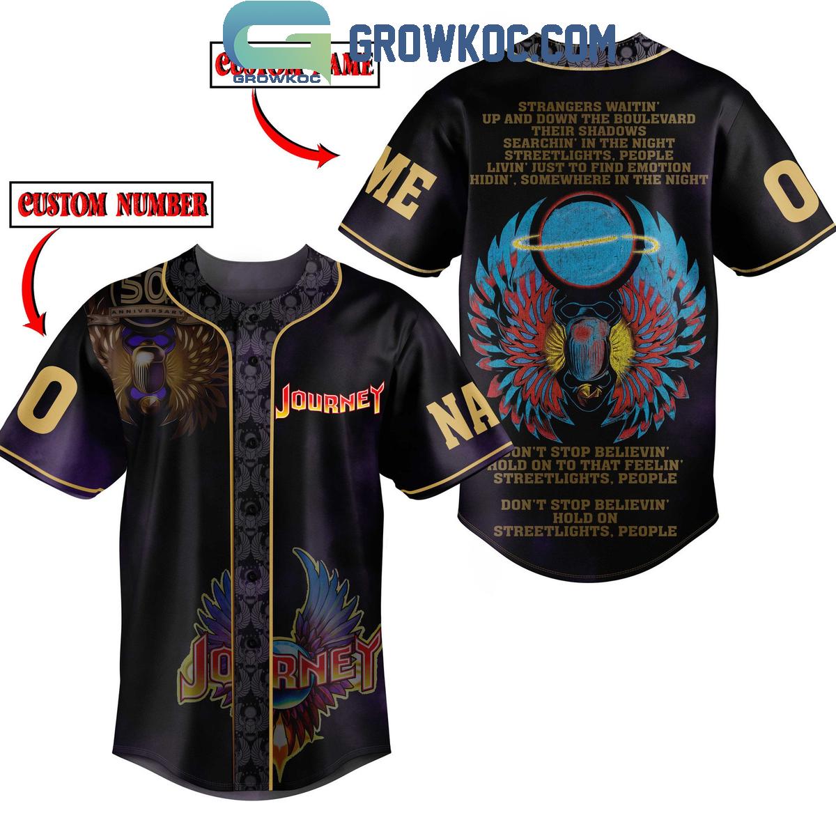 Journey Strangers Waitin’ Up And Down Fan Personalized Baseball Jersey