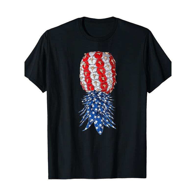 July Love Patriotic Pineapple Print Cotton T-Shirt for Men