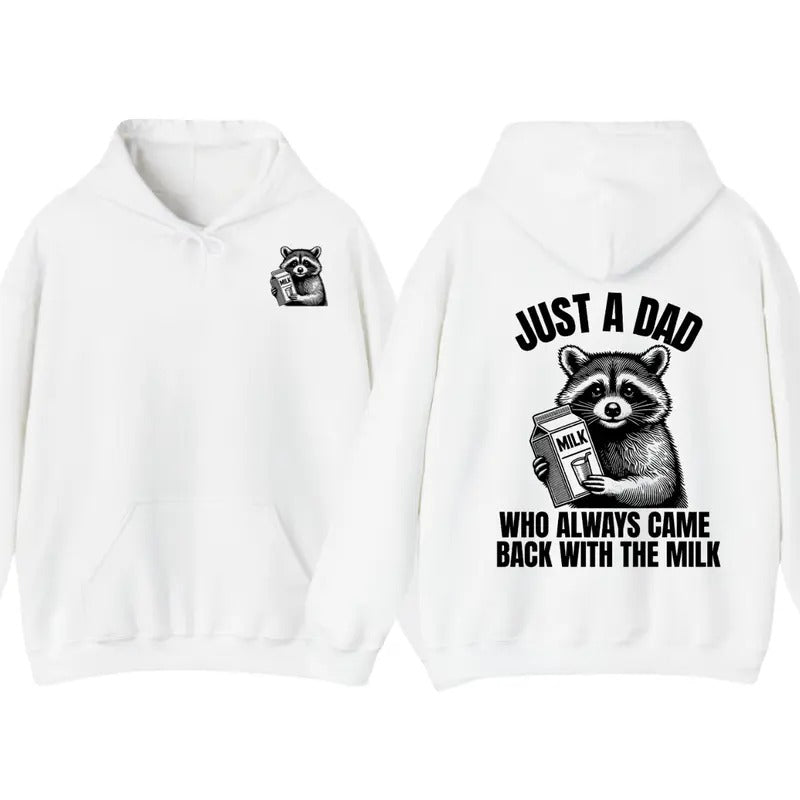 Just A Dad Who Always Came Back With The Milk T-Shirt Hoodie, Came Back With The Milk Tshirt, Retro Dad Raccoon Shirt,...