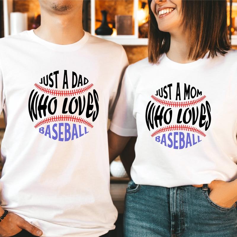 Just A Dad Who Loves Baseball T-Shirt, Just A Mom Who Loves Baseball Shirt, Sport Lover Player Gift Tee, Game Matching...