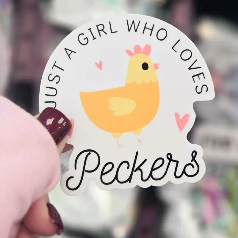 Just A Girl Who Loves Peckers Waterproof Vinyl Sticker T-Shirts, Hoodie, Sweatshirt | WearSparks.com