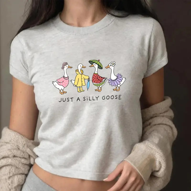 Just A Silly Goose Baby Tee, Cute Geese Family Baby Tee, Cute Goose Baby Tee, Trending Baby Tee, Aesthetic Baby Tee...