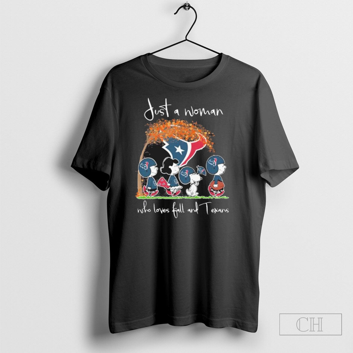 Just A Woman Who Loves Fall And Houston Texans X The Peanuts Walking Shirt Tee