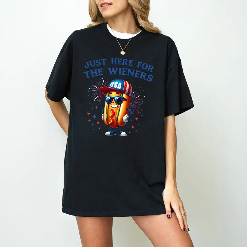 Just Here For The Wieners Shirt for 4th of July, Funny Hot Dot shirt, Independence Day tee shirt, Retro 4th of July...