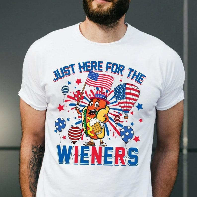 Just Here For The Wieners Shirt, 4th of July Funny Hot Dog shirt, Independence Day Tee shirt, Retro 4th of July America...