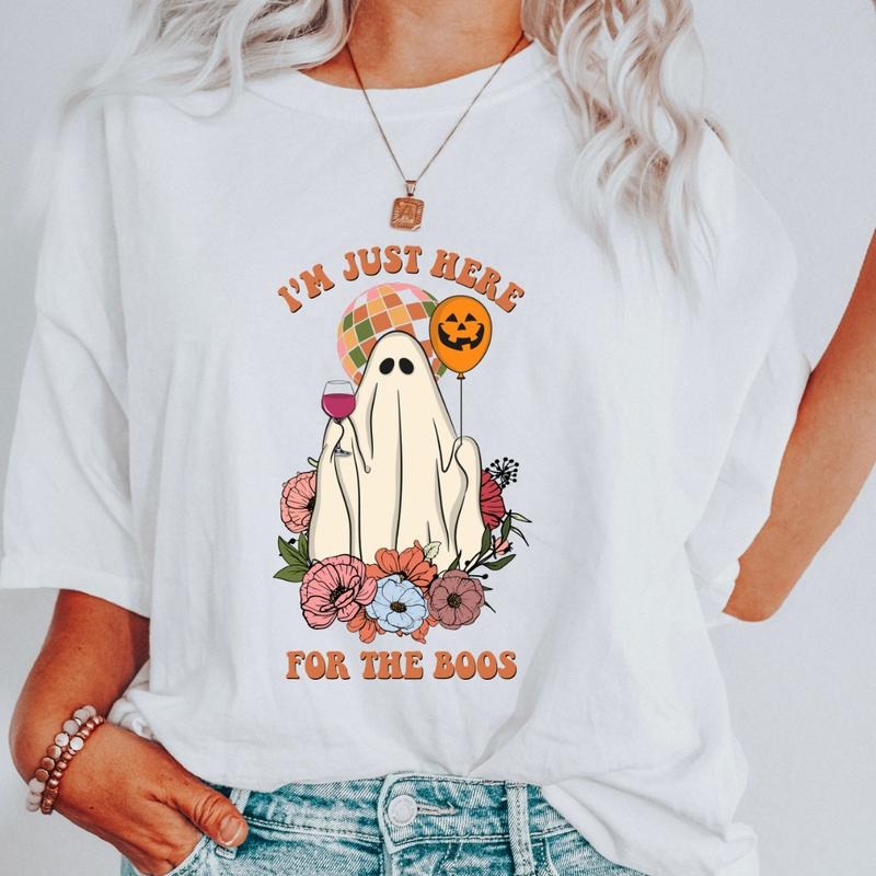 Just Here for the Boos Shirt, Funny Halloween Tee, Halloween Graphic shirt, Comfort Colors Shirt, Ghost Halloween Shirt,...