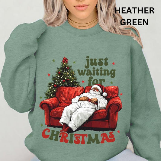 Just Waiting for Christmas Sweatshirt, Winter Graphic Sweatshirt Casual Cotton Polyester Oversized sweatshirt - Comfort...
