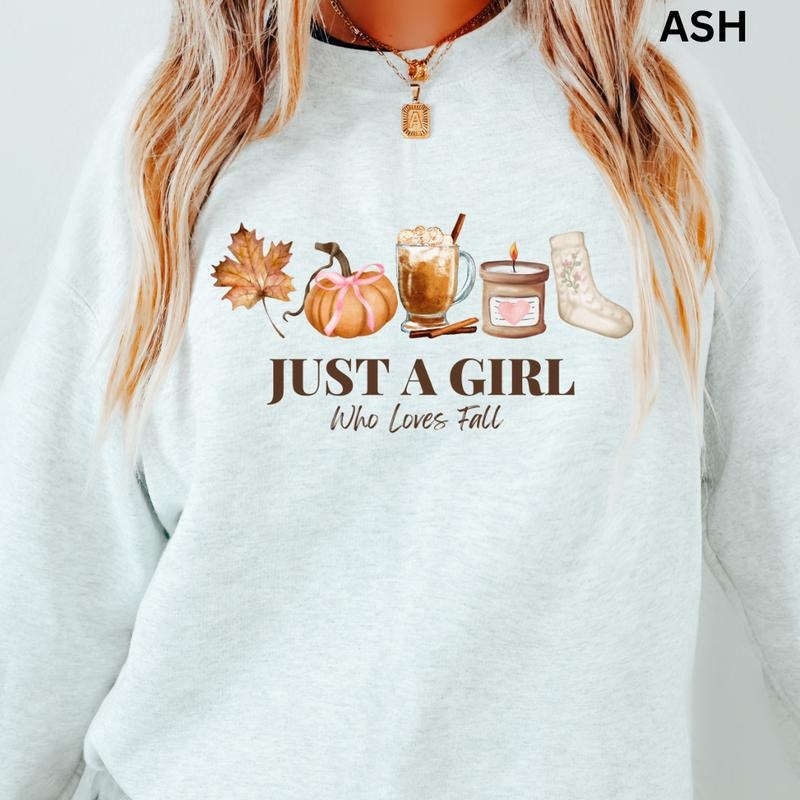 Just a Girl Who Loves Fall Sweatshirt, Print t-shirt, Vintage Halloween Sweatshirts, Halloween Tok, fall Crewnecks, fall...