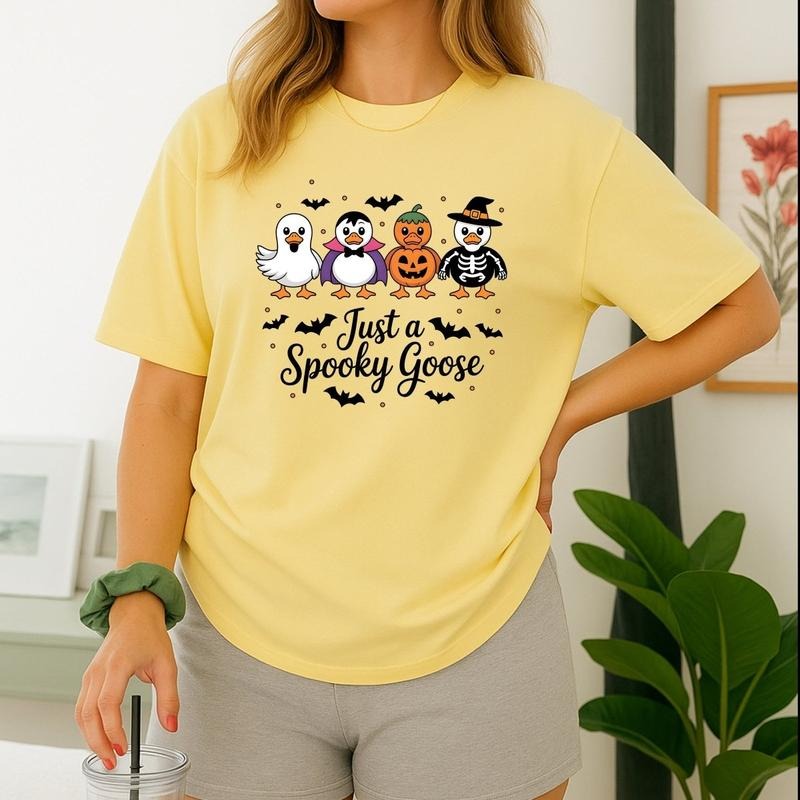 Just a Spooky Goose Funny Halloween  Printed Comfort Colors T-Shirt Hoodie, Sweatshirt | WearSparks.com