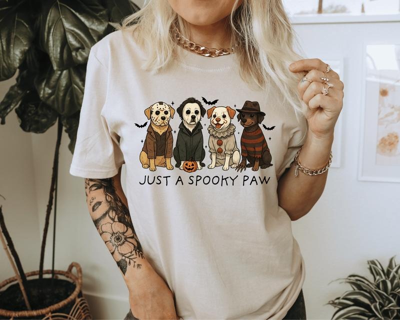 Just a Spooky Paw Halloween Unisex T-Shirt, Cute Dog Holiday Graphic Tees for Women & Men, Oversized Tees,  Autumn Wear...