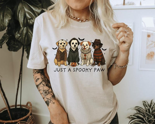 Just a Spooky Paw Halloween Unisex T-Shirt, Cute Dog Holiday Graphic Tees for Women & Men, Oversized Tees,  Autumn Wear...
