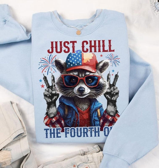 Just chill the fourth out, Raccoon, America, Funny 4th of July, USA , Independence Day , Raccoon , Feral Hoodie, T-shirt...
