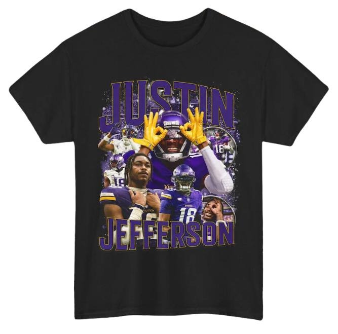 Justin Jefferson Shirt Graphic Tee Custom Vintage Football Merch, Sweatshirt, Graphic Tee, Unisex, Vintage Bootleg, , Fan...
