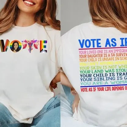 KamaIa 2024 VOTE LGBT 2 Sides Tee, Madam President Shirt, The Future Is Female, Election Tee, Unisex Short Sleeve Tee...