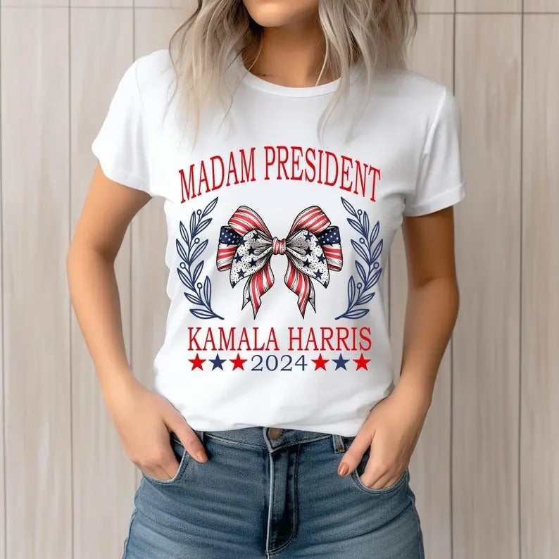 Kamala Harris For President 2024 tshirt, Madam President shirt, Election 2024 shirt, America Coquette shirt, Harris 2024...