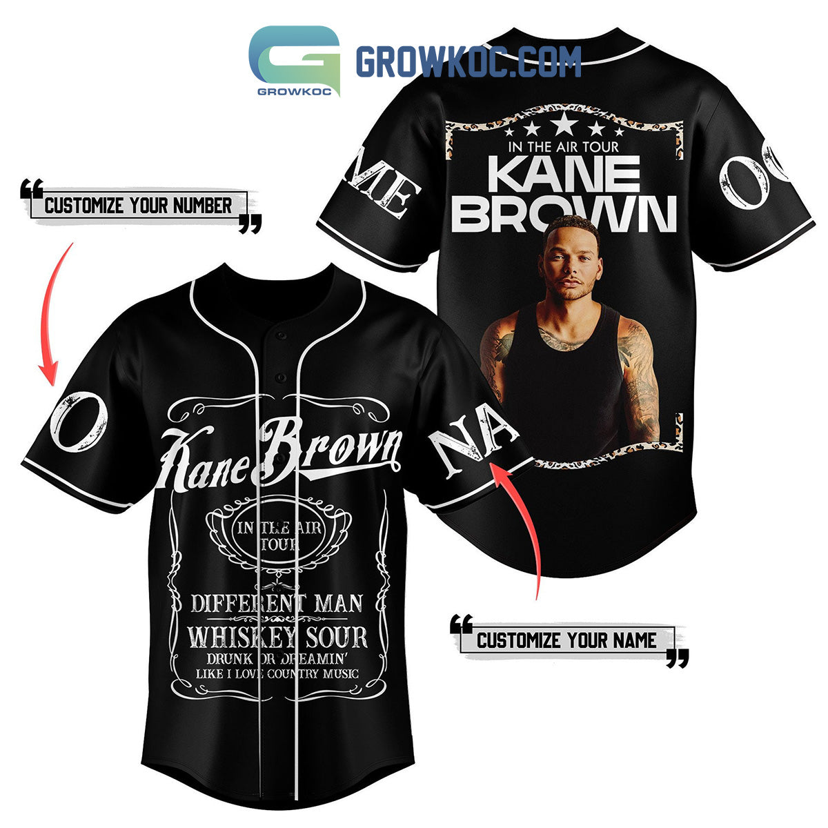 Kane Brown In The Air Tour Black Personalized Baseball Jersey