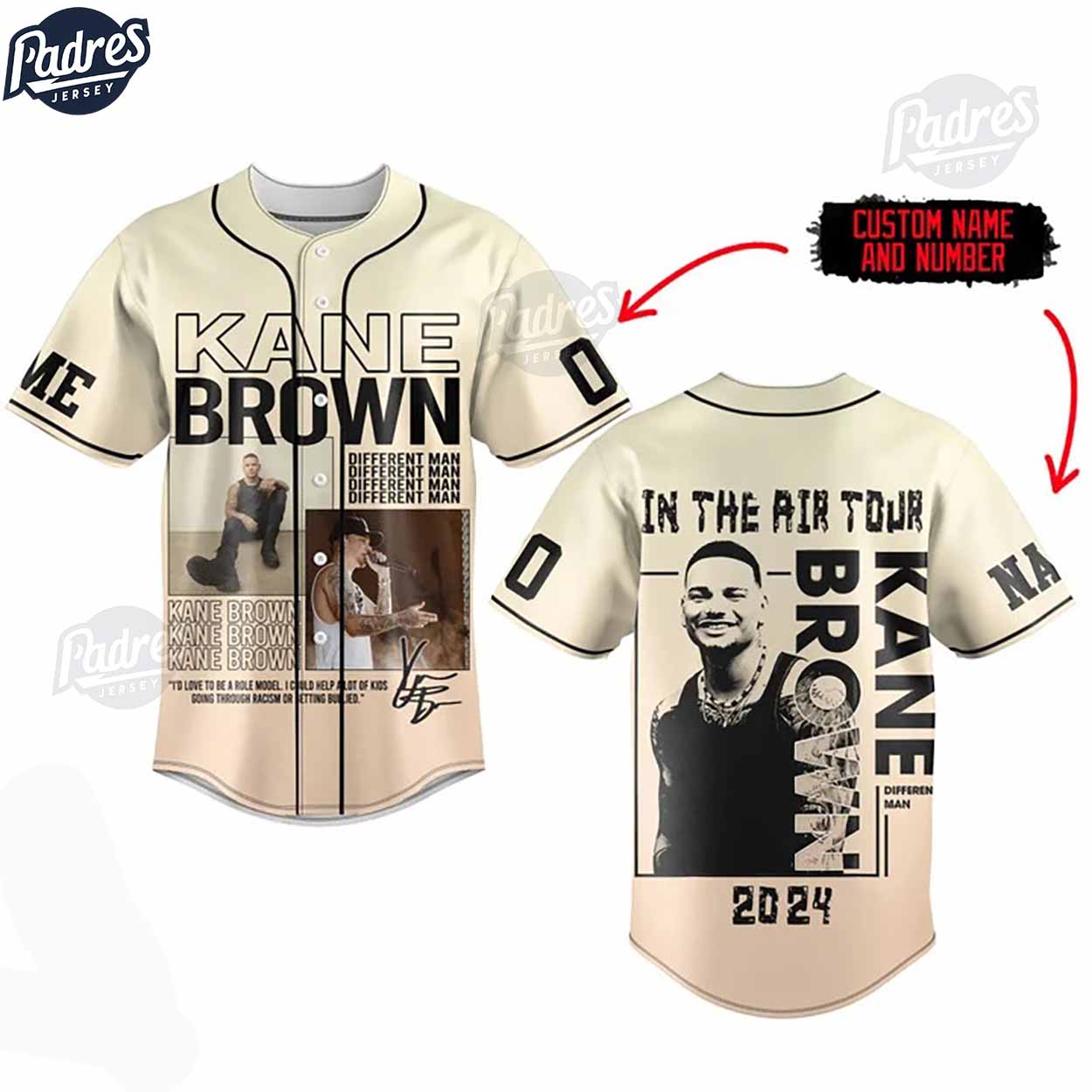 Kane Brown In The Air Tour Custom Baseball Jersey - Padres Jersey Oasis: Elevate Your Baseball Style Game... (Image 1)
