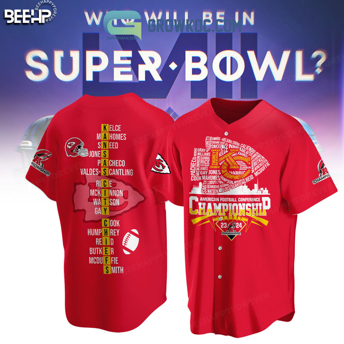 Kansas City Chiefs AFC Champions 2023 2024 Baseball Jersey
