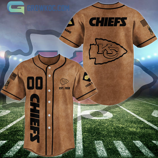 Kansas City Chiefs Brown American Flag Personalized Baseball Jersey