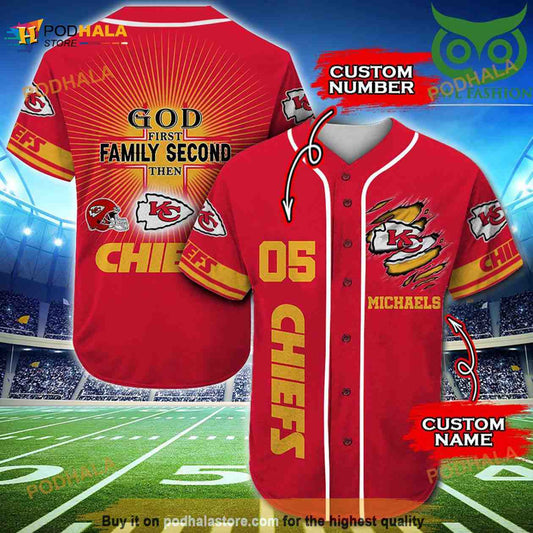 Kansas City Chiefs Personalized Gift, Custom Name Number 3D Baseball Jersey Shirt