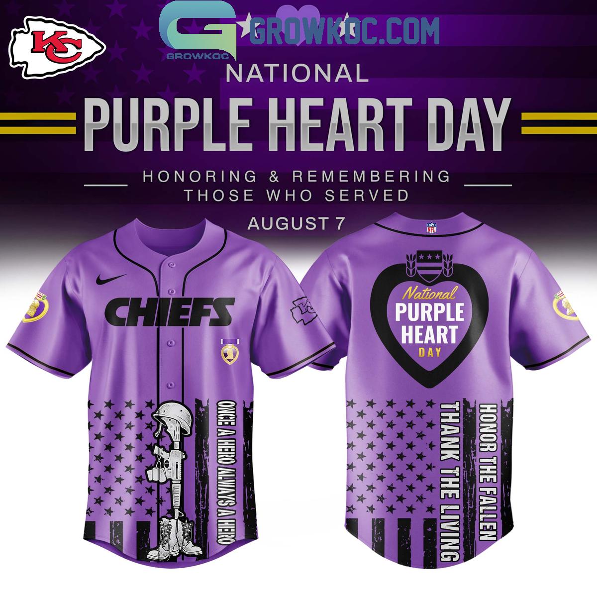 Kansas City Chiefs Purple Heart Day 2025 Baseball Jersey