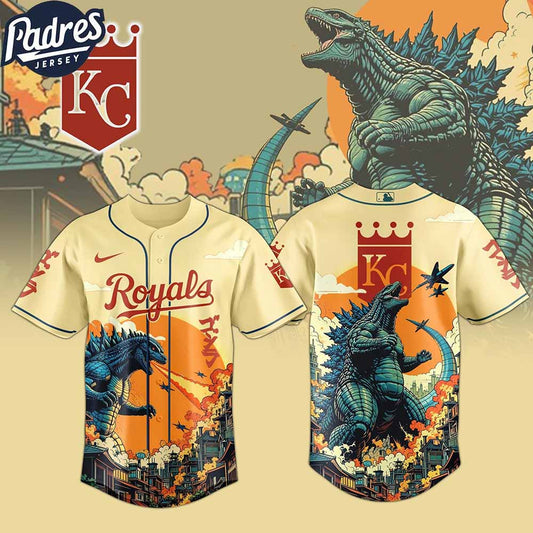 Kansas City Royals MLB Godzilla 2025 Baseball Jersey - Padres Jersey Oasis: Elevate Your Baseball Style Game T-Shirts,...
