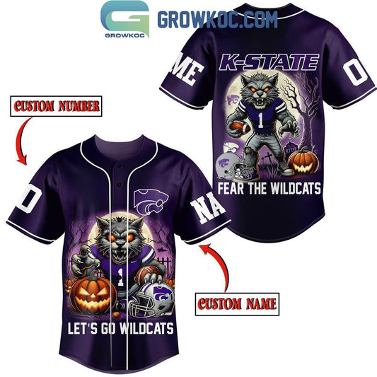 Kansas State Wildcats Halloween Let’s Go Wildcats With Fear Personalized Baseball Jersey