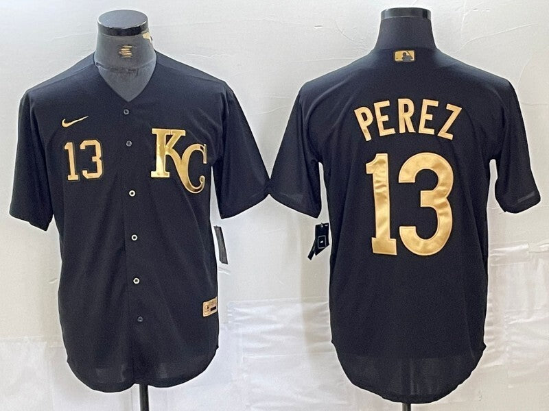 Kansas City Royals #13 Salvador Perez Royals Black Gold 4 Edition Style 1