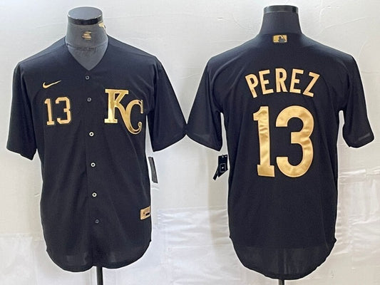 Kansas City Royals #13 Salvador Perez Royals Black Gold 4 Edition Style 1