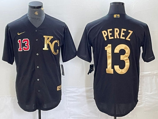 Kansas City Royals #13 Salvador Perez Royals Black Gold 4 Edition Style 2