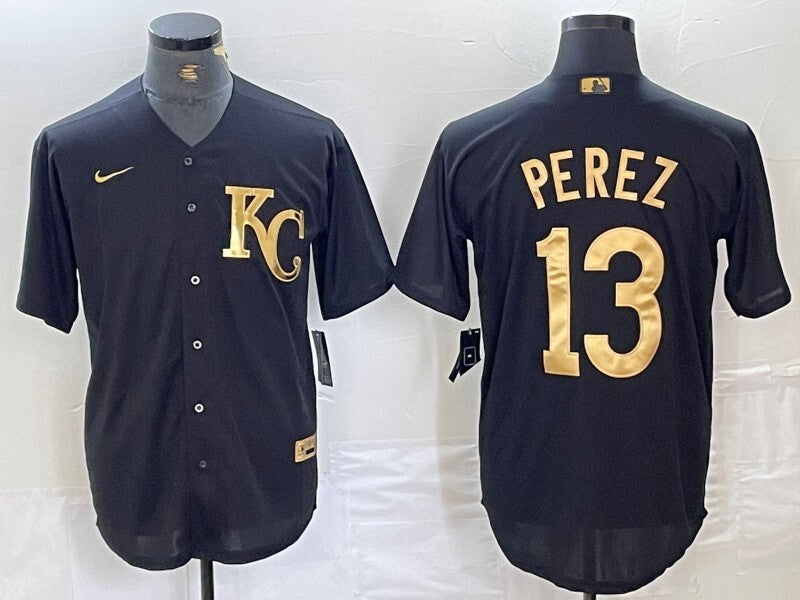 Kansas City Royals #13 Salvador Perez Royals Black Gold 4 Edition Style 3