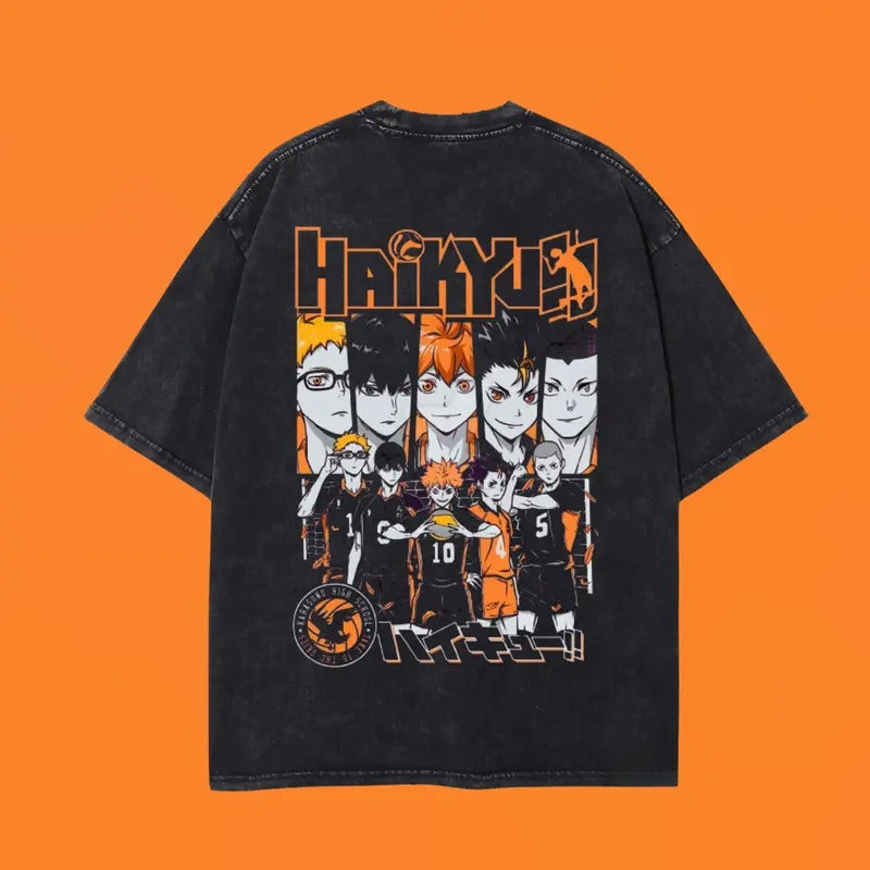Karasuno Team Washed Oversized T-Shirt, Haikyuu Haikyu Anime Washed Heavy Cotton Special Graphic Tee Hoodie, Sweatshirt