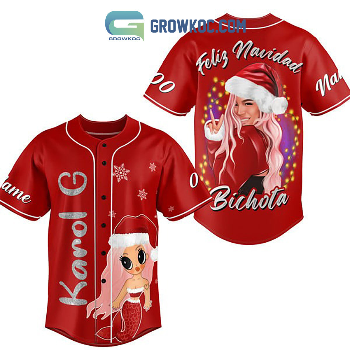 Karol G Feliz Navidad Bichota Christmas Mermaid Custom Name Number Baseball Jersey