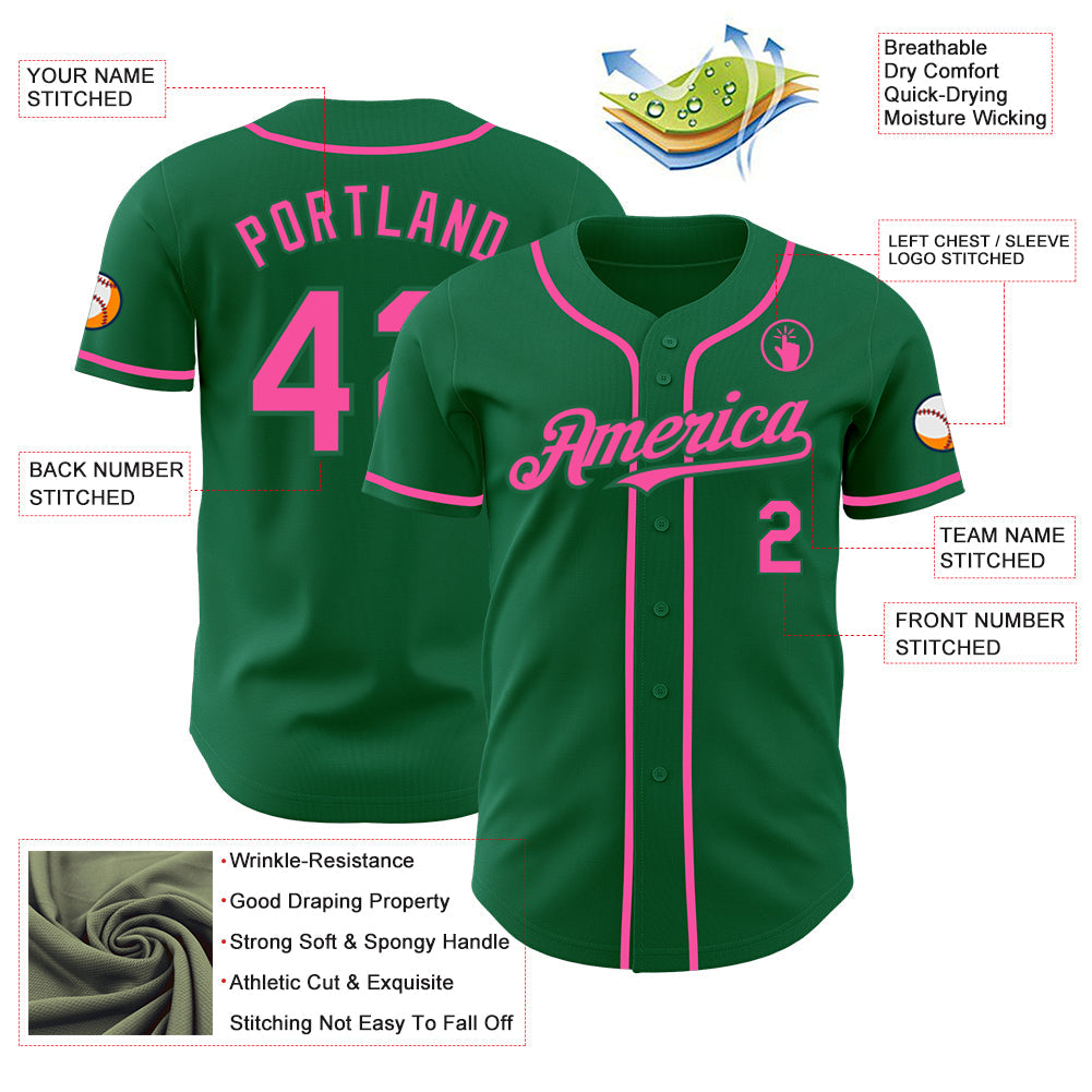 Custom Kelly Green Pink Authentic Baseball Jersey T-Shirts, Hoodie, Sweatshirt | WearSparks.com (Image 3)